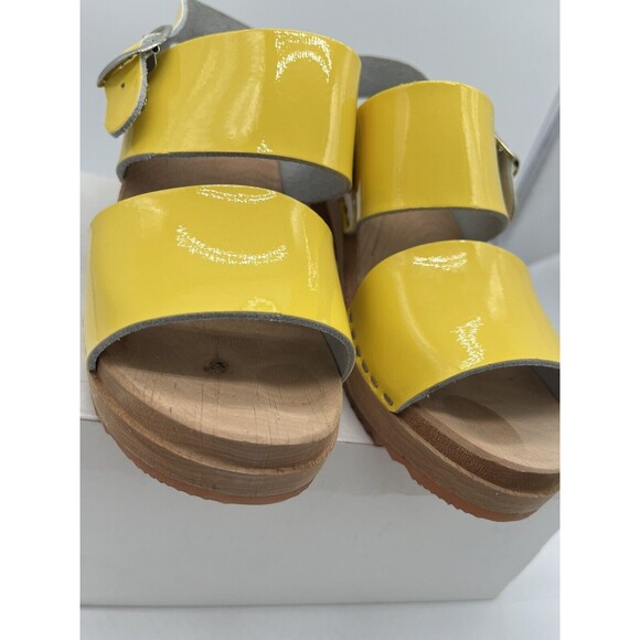 Cape Clogs Sweden Hedda Yellow Patent Wood Sole Sandals Women's Size 36 - Picture 8 of 11